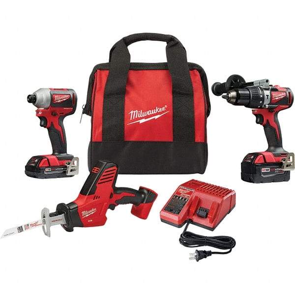 Milwaukee Tool - 18 Volt Cordless Tool Combination Kit - Includes Brushless Compact Hammer Drill, Brushless 1/4" Impact Driver & Hackzall Reciprocating Saw, Lithium-Ion Battery Included - Best Tool & Supply