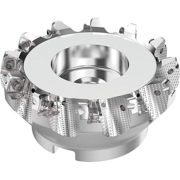 Seco - 125mm Cut Diam, 40mm Arbor Hole, 8mm Max Depth of Cut, 71° Indexable Chamfer & Angle Face Mill - 12 Inserts, SN.. Insert, Right Hand Cut, 12 Flutes, Through Coolant, Series R220.56 - Best Tool & Supply