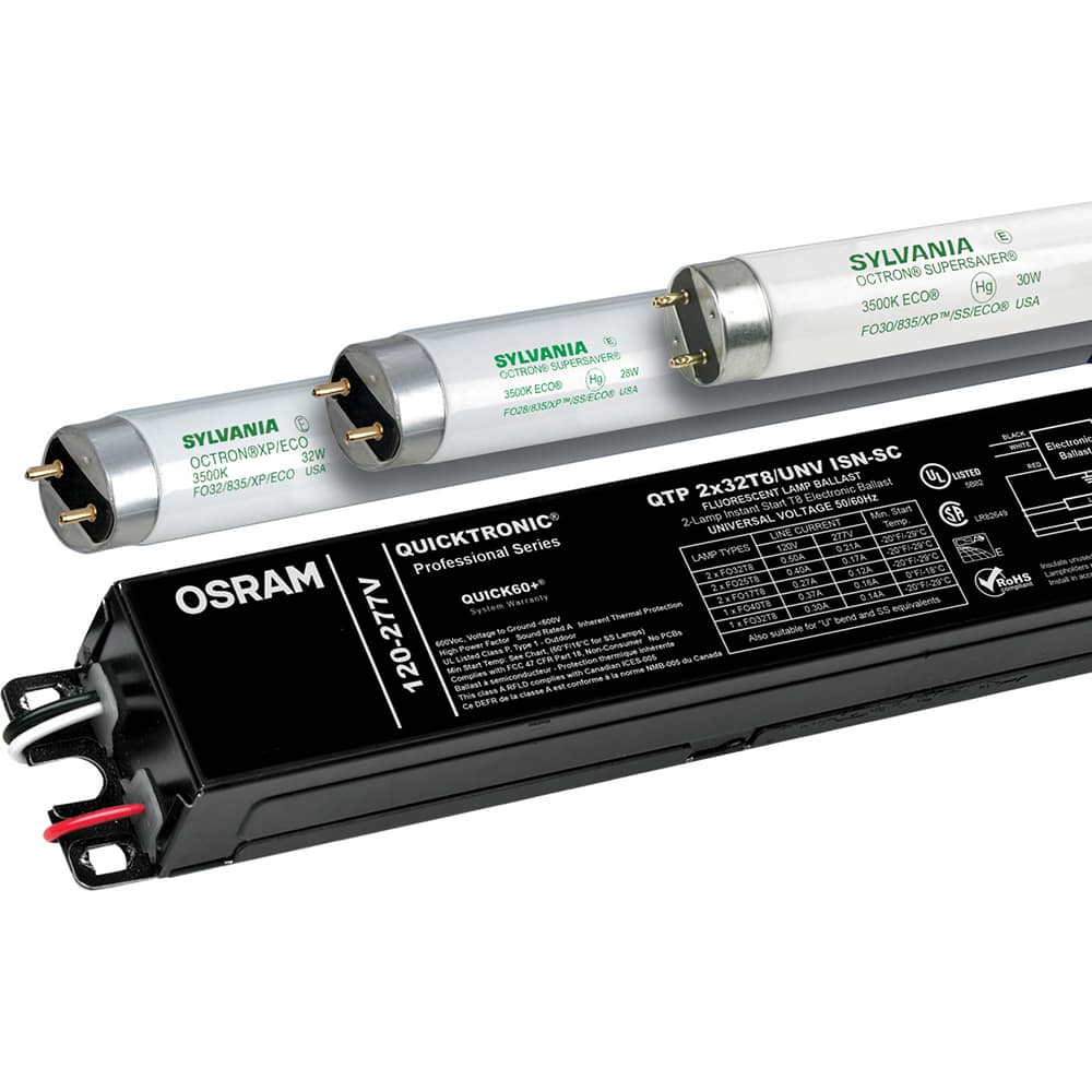 SYLVANIA - Fluorescent Ballasts; Lamp Type: T8 ; Lamp Wattage Range: 80-119 ; Voltage: 120-277 V ; Number of Lamps: 4 ; Lamp Starting Method: Instant Start ; Ballast Factor Range: Normal (0.75-0.99) - Exact Industrial Supply