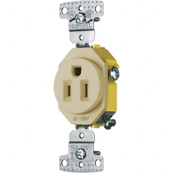 Hubbell Wiring Device-Kellems - 125V 15A NEMA 5-15R Residential Grade Ivory Straight Blade Single Receptacle - Best Tool & Supply