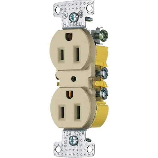 Hubbell Wiring Device-Kellems - 125V 15A NEMA 5-15R Residential Grade Ivory Straight Blade Duplex Receptacle - Best Tool & Supply