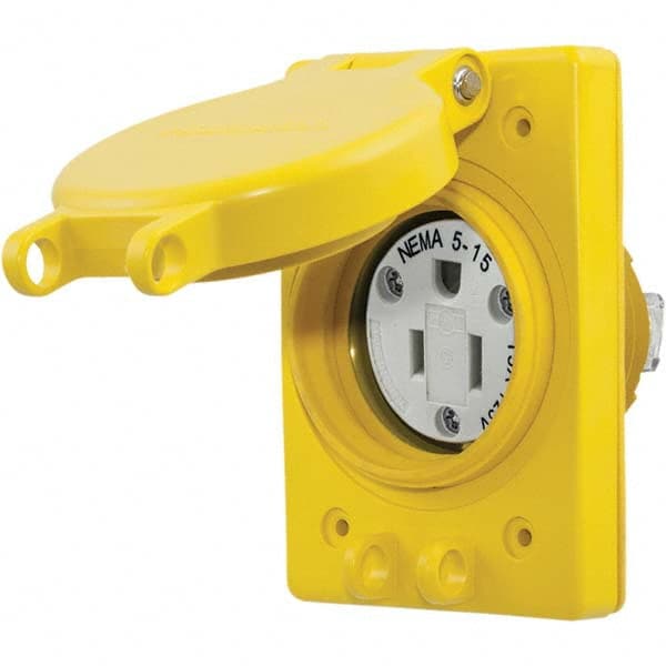 Hubbell Wiring Device-Kellems - 125V 15A NEMA 5-15R Industrial Grade Yellow Straight Blade Single Receptacle - Best Tool & Supply