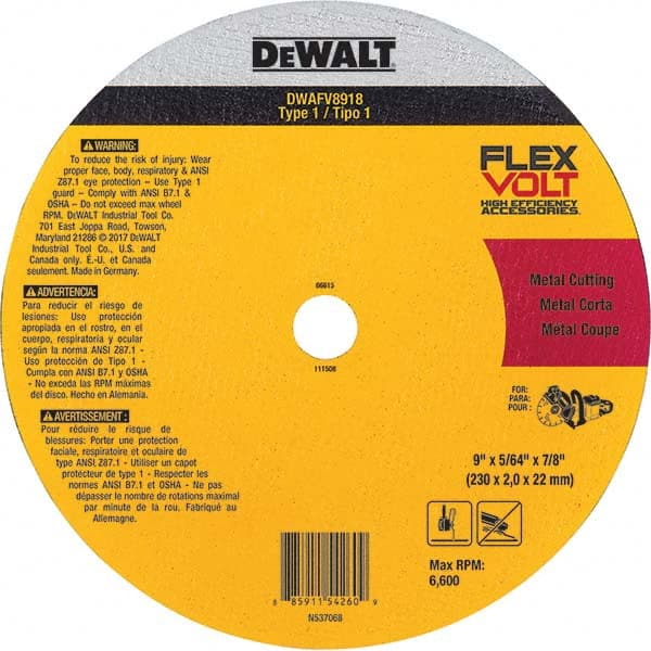 DeWALT - 9 x 5/64, 7/8" Hole 36 Grit Ceramic Cutoff Wheel - Best Tool & Supply