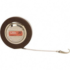 Lufkin - 20' x 3/8" White Steel Blade Tape Measure - 1, 1/10 & 1/100" Graduation, Inch Graduation Style, Brown Vinyl Clad Steel Case - Best Tool & Supply