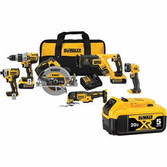 DeWALT - 20 Volt Cordless Tool Combination Kit - Includes 1/2" Brushless Hammerdrill, 1/4" Brushless Impact Driver, Brushless Reciprocating Saw, 7-1/2" Brushless Circular Saw, Oscillating Tool & LED Worklight, Lithium-Ion Battery Included - Best Tool & Supply