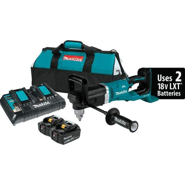 Makita - 36 Volt 1/2" Chuck Right Angle Handle Cordless Drill - 0-1400 RPM, Reversible, 2 Lithium-Ion Batteries Included - Best Tool & Supply