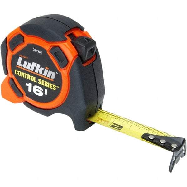 Lufkin - 16' x 3/4" Yellow Steel Blade Tape Measure - 1/8" Graduation, Inch Graduation Style, Orange/Black ABS Plastic Case - Best Tool & Supply