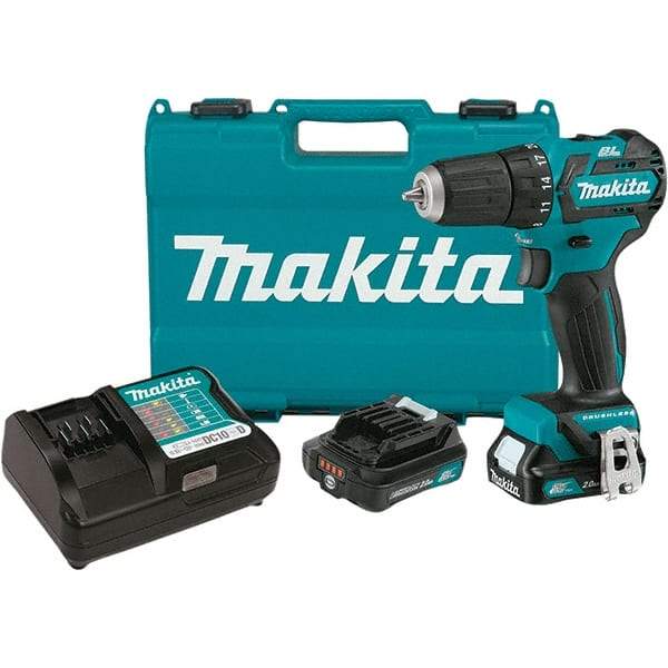 Makita - 12 Volt 3/8" Chuck Pistol Grip Handle Cordless Drill - 0-1500 RPM, Keyless Chuck, Reversible, 2 Lithium-Ion Batteries Included - Best Tool & Supply