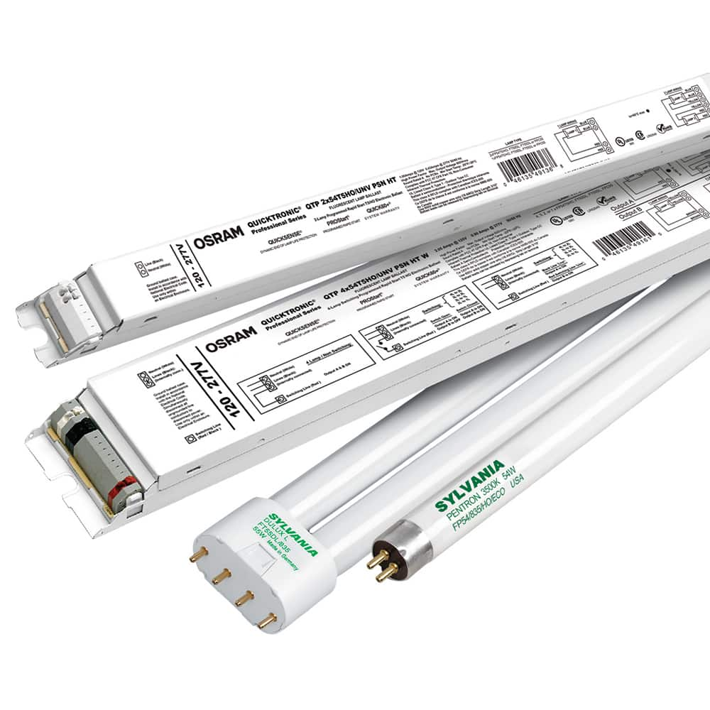 SYLVANIA - Fluorescent Ballasts; Lamp Type: T5 ; Lamp Wattage Range: 200 or greater ; Voltage: 120-277 V ; Number of Lamps: 4 ; Lamp Starting Method: Programmed Start ; Ballast Factor Range: Normal/High (1.00-1.19) - Exact Industrial Supply