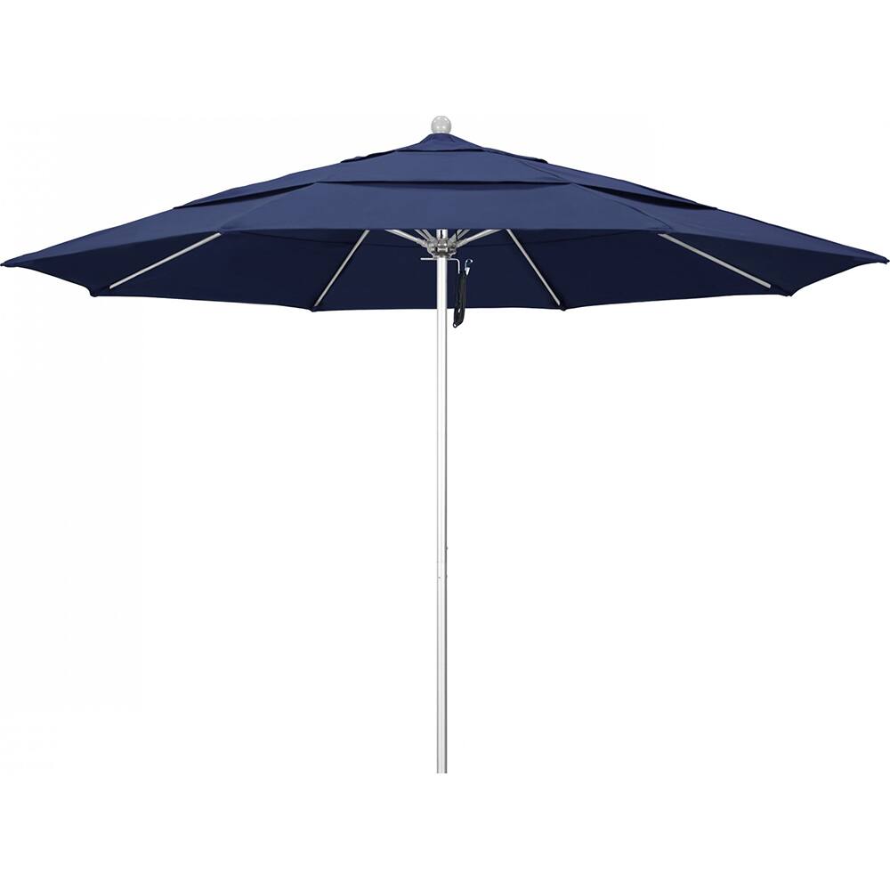 California Umbrella - Patio Umbrellas; Umbrella Diameter (Inch): 132 ; Height (Feet): 8.916 ; Fabric Color: Navy Blue ; Base Included: No ; Frame Material: Aluminum ; Frame Color: Silver - Exact Industrial Supply