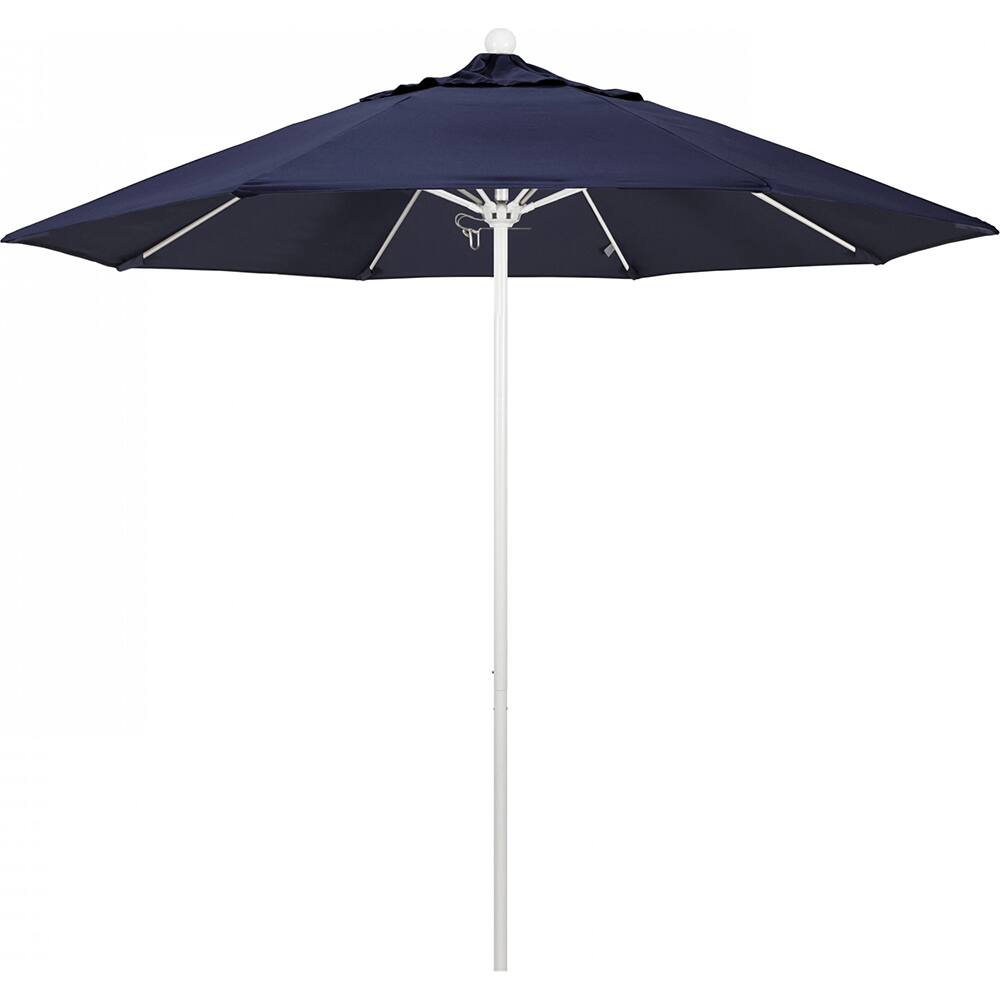 California Umbrella - Patio Umbrellas; Umbrella Diameter (Inch): 108 ; Height (Feet): 8.583 ; Fabric Color: Navy Blue ; Base Included: No ; Frame Material: Aluminum ; Frame Color: White - Exact Industrial Supply