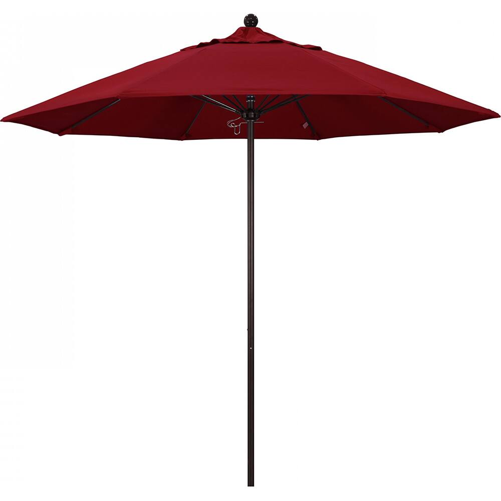 California Umbrella - Patio Umbrellas; Umbrella Diameter (Inch): 108 ; Height (Feet): 8.583 ; Fabric Color: Red ; Base Included: No ; Frame Material: Aluminum ; Frame Color: Bronze - Exact Industrial Supply