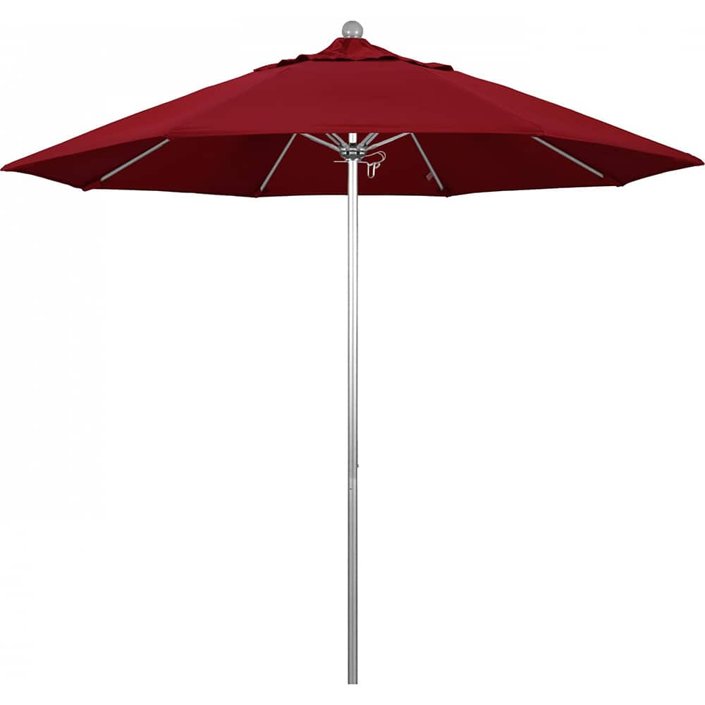 California Umbrella - Patio Umbrellas; Umbrella Diameter (Inch): 108 ; Height (Feet): 8.583 ; Fabric Color: Red ; Base Included: No ; Frame Material: Aluminum ; Frame Color: Silver - Exact Industrial Supply