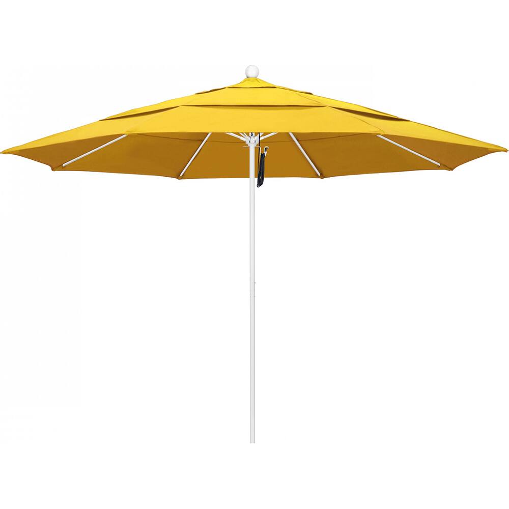 California Umbrella - Patio Umbrellas; Umbrella Diameter (Inch): 132 ; Height (Feet): 8.916 ; Fabric Color: Lemon ; Base Included: No ; Frame Material: Aluminum ; Frame Color: White - Exact Industrial Supply