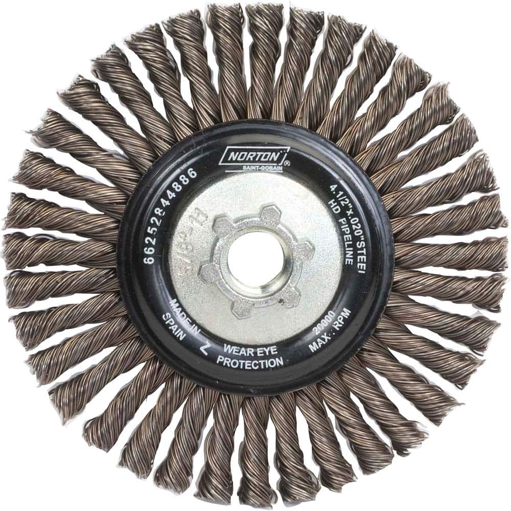 Norton - 4-1/2" OD, 5/8-11 Arbor Hole, Stringer Bead Carbon Wheel Brush - Best Tool & Supply