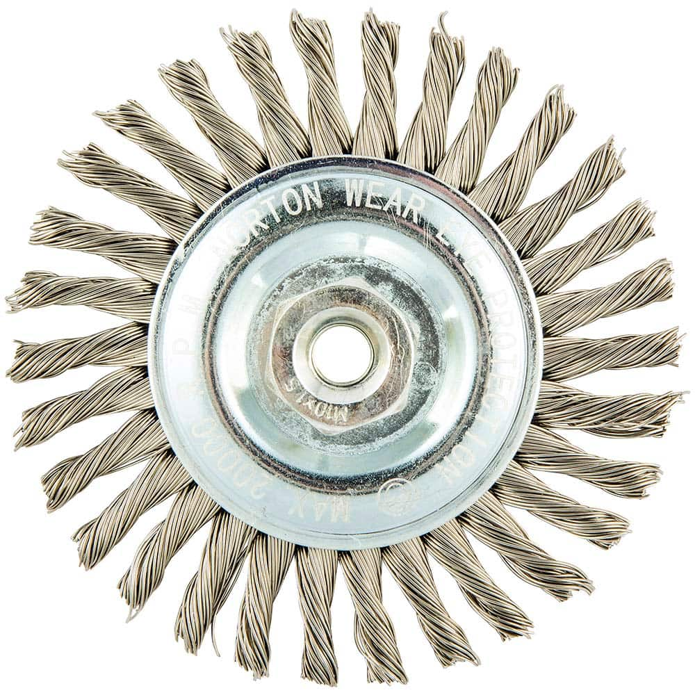 Norton - 4" OD, M10 Arbor Hole, Stringer Bead Twist Knot Stainless Steel Wheel Brush - Best Tool & Supply