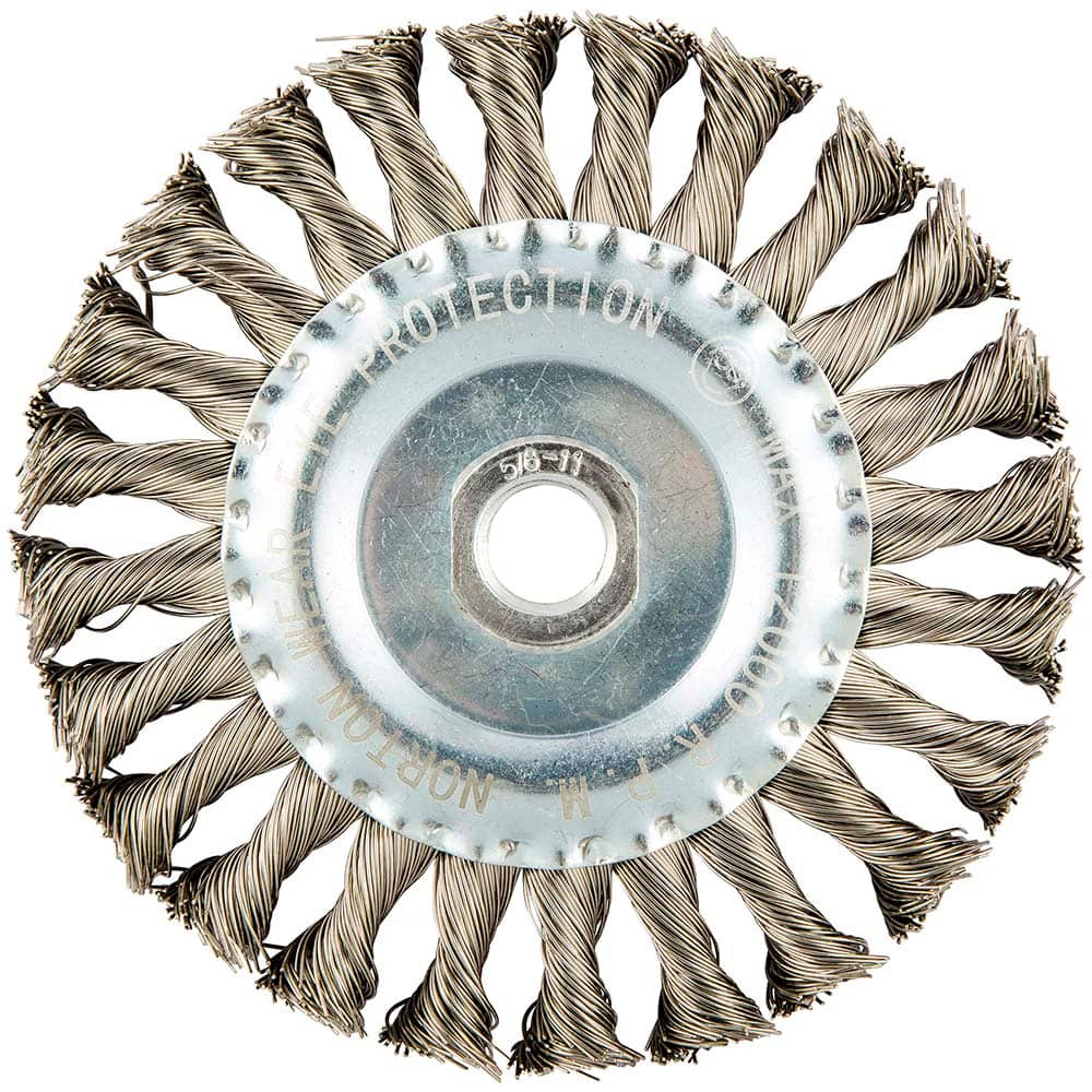 Norton - 5" OD, 5/8-11 Arbor Hole, Stringer Bead Stainless Steel Wheel Brush - Best Tool & Supply