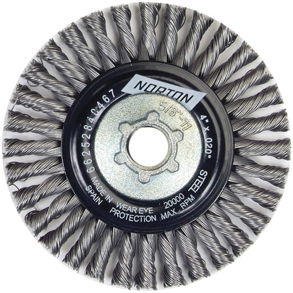 Norton - 4" OD, 5/8-11 Arbor Hole, Stringer Bead Twist Knot Carbon Wheel Brush - Best Tool & Supply