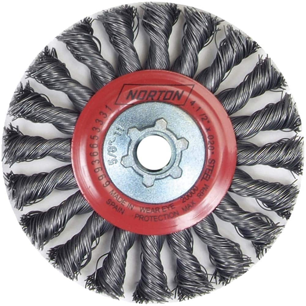 Norton - 4-1/2" OD, 5/8-11 Arbor Hole, Knotted Carbon Wheel Brush - Best Tool & Supply