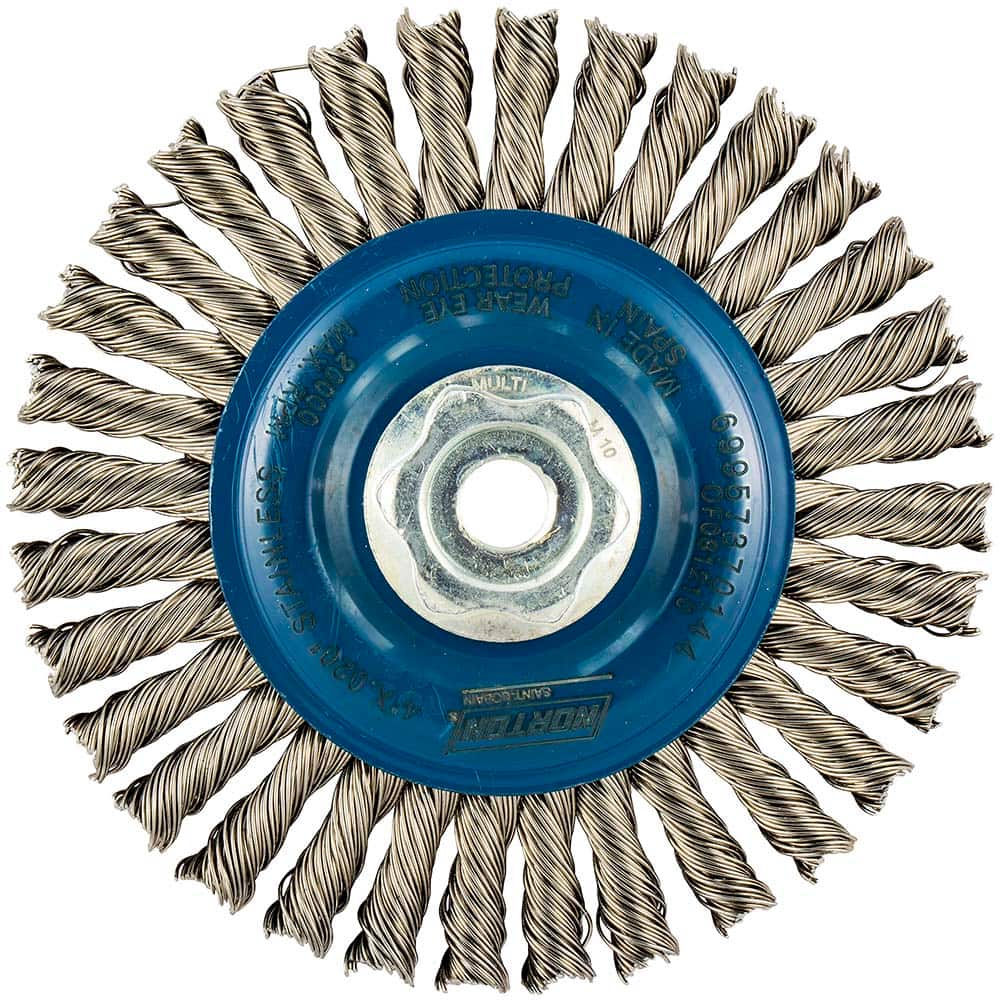 Norton - 4" OD, M10 Arbor Hole, Stringer Bead Twist Knot Stainless Steel Wheel Brush - Best Tool & Supply