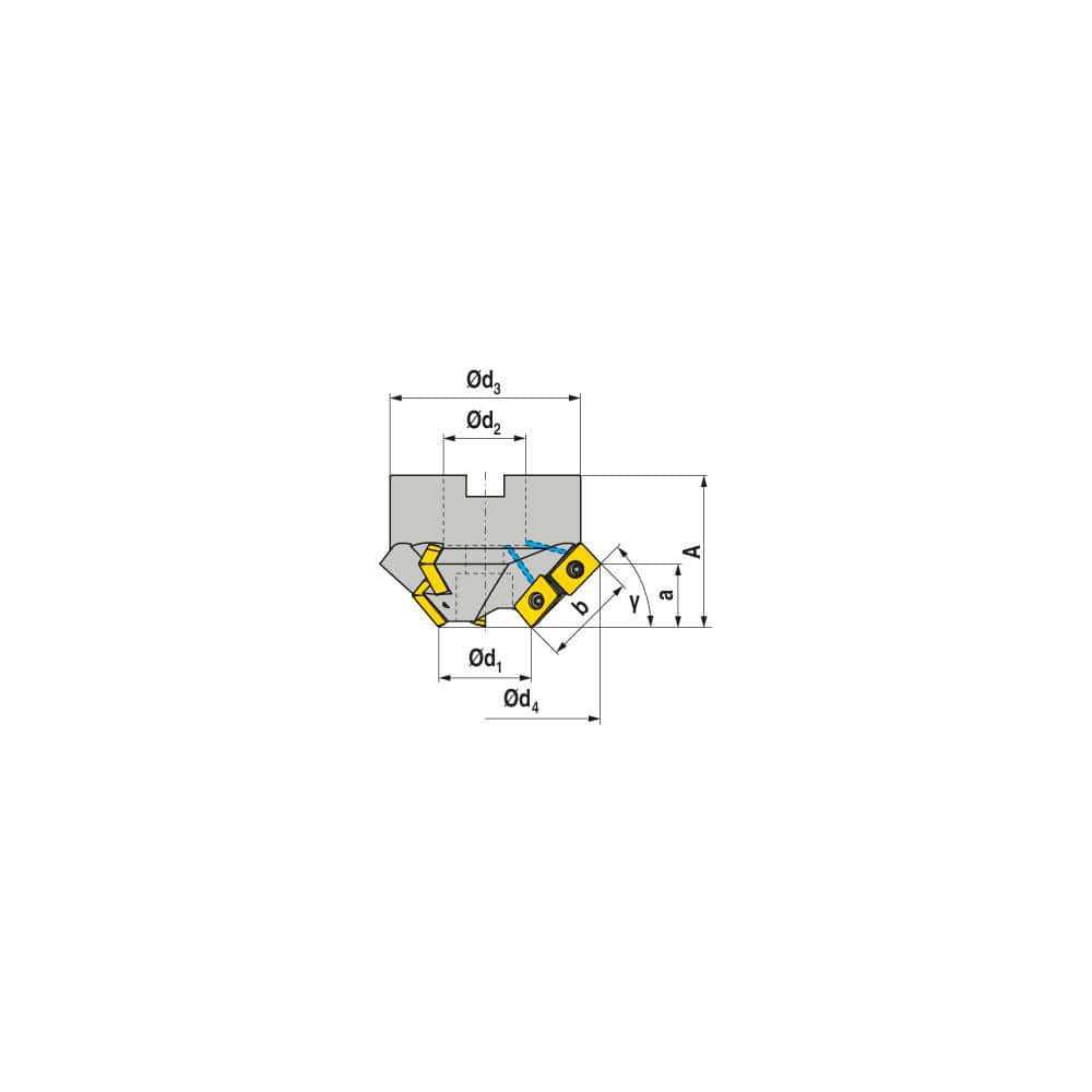 Indexable Chamfer & Angle Face Mills; Minimum Cutting Diameter (mm): 35.00; Maximum Cutting Diameter (mm): 50.30; Maximum Depth of Cut (mm): 28.50; Arbor Hole Diameter (mm): 22.00; Lead Angle: 75; Compatible Insert Size Code: LD.. 1504..; Cutter Style: A2