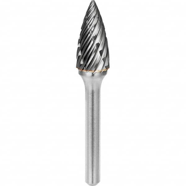 SGS Pro - 3/8" Cut Diam, 1/4" Shank Diam, Tungsten Carbide Steel Cut Pointed Tree Burr - Best Tool & Supply