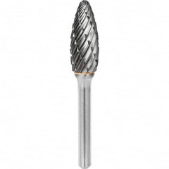SGS Pro - 1/2" Cut Diam, 1/4" Shank Diam, Tungsten Carbide Steel Cut Flame Burr - Best Tool & Supply