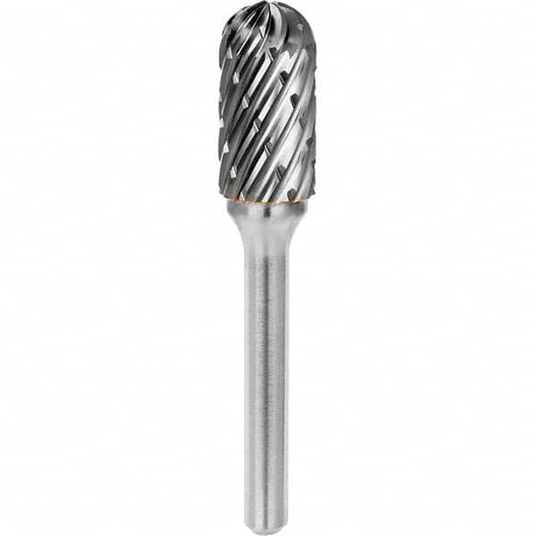 SGS Pro - 5/16" Cut Diam, 1/4" Shank Diam, Tungsten Carbide Steel Cut Ball Nose Cylinder Burr - Best Tool & Supply