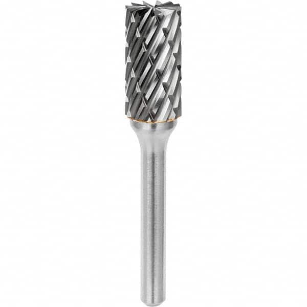 SGS Pro - 3/8" Cut Diam, 1/4" Shank Diam, Tungsten Carbide Steel Cut Cylinder Burr with End Cut - Best Tool & Supply