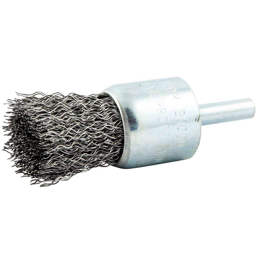 End Brushes: 1″ Dia, Carbon Steel, Crimped Wire 20,000 Max RPM