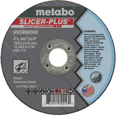 Cut-Off Wheel: Type 1, 4″ Dia, 5/8″ Hole, Aluminum Oxide 60 Grit, 15000 Max RPM