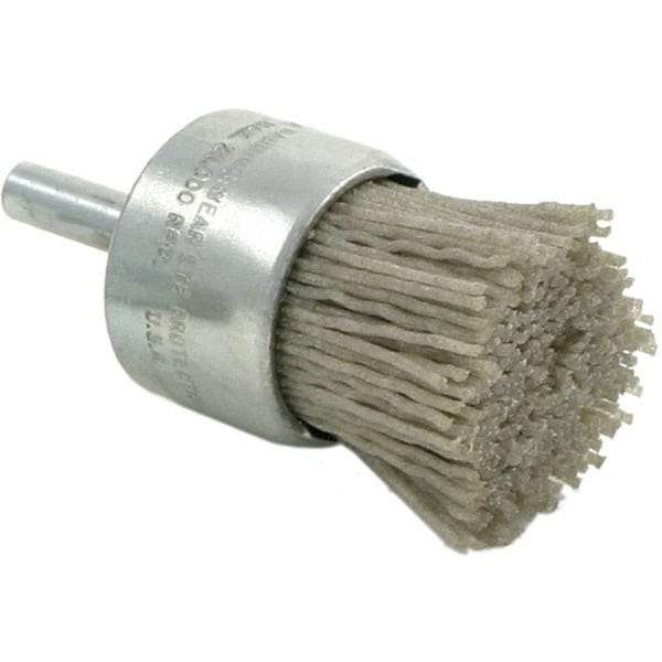 Brush Research Mfg. - 120 Grit, 1" Brush Diam, Crimped, End Brush - Medium Grade, 1/4" Diam Steel Shank, 20,000 Max RPM - Best Tool & Supply