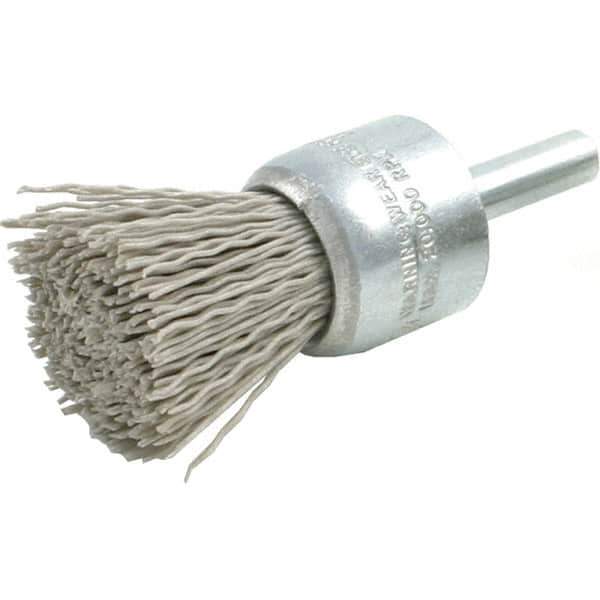 Brush Research Mfg. - 320 Grit, 1" Brush Diam, Crimped, End Brush - Medium Grade, 1/4" Diam Steel Shank, 20,000 Max RPM - Best Tool & Supply