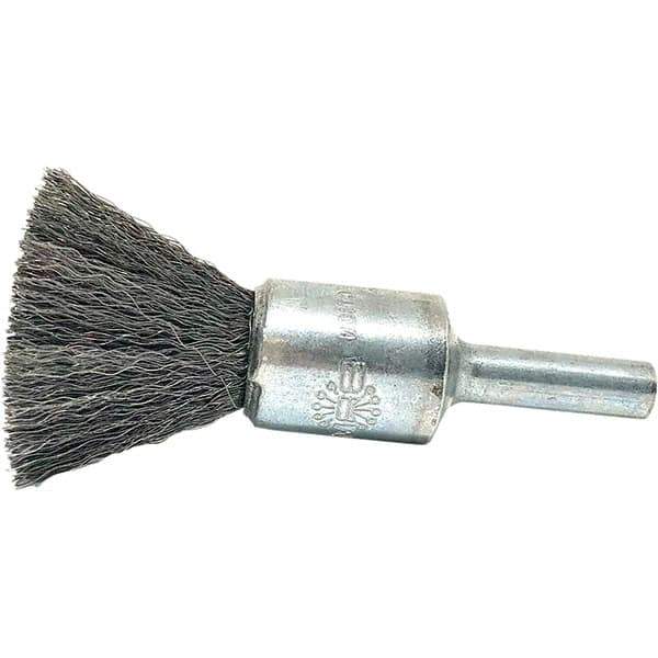 Brush Research Mfg. - 1/2" Brush Diam, Crimped, End Brush - 1/4" Diam Steel Shank, 20,000 Max RPM - Best Tool & Supply