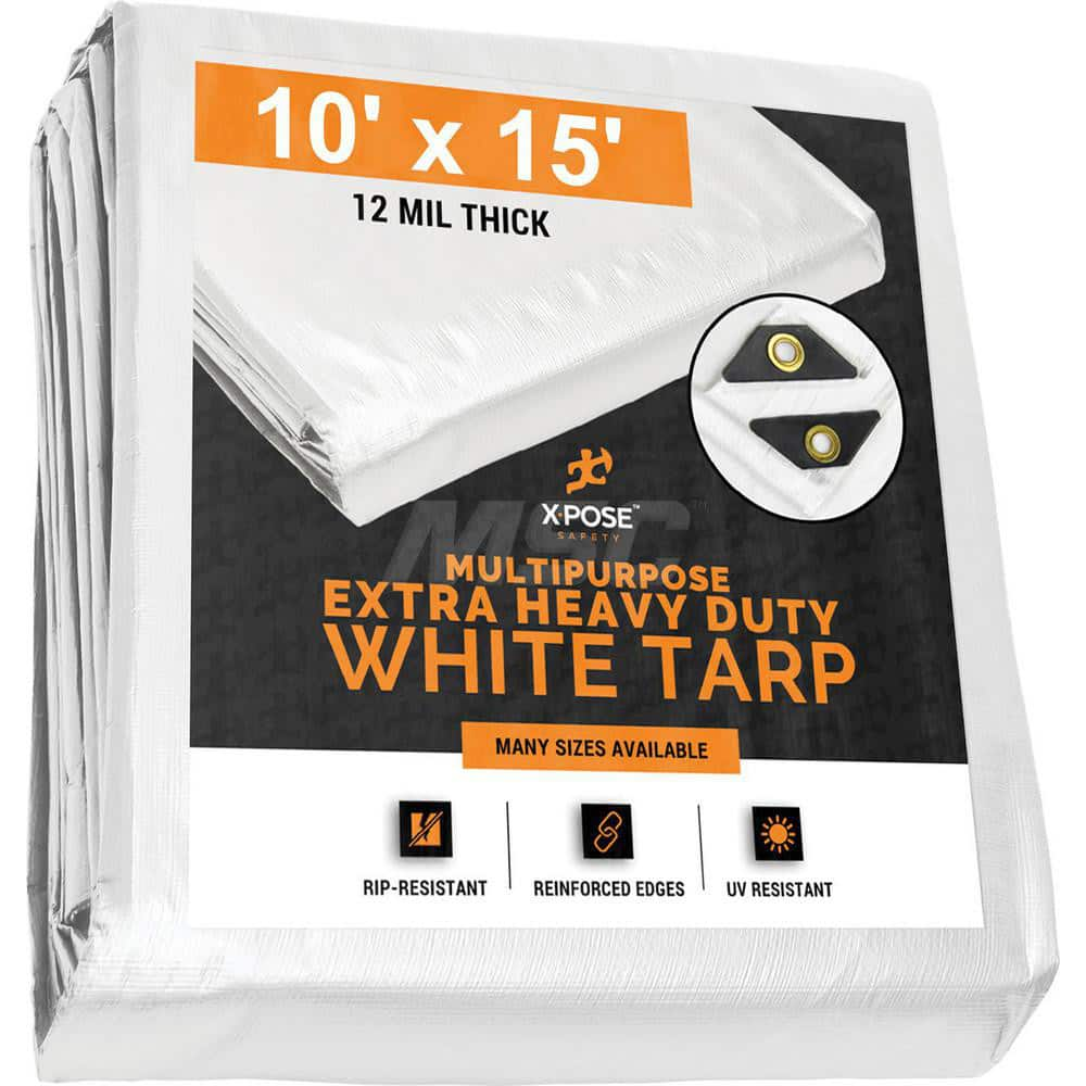 Tarp/Dust Cover: White, Rectangle, Polyethylene, 15' Long x 10' Wide, 12 mil Polyethylene, Rectangle