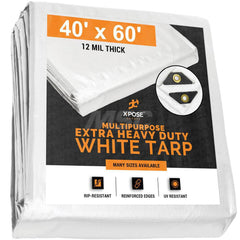 Tarp/Dust Cover: White, Rectangle, Polyethylene, 60' Long x 40' Wide, 12 mil Polyethylene, Rectangle