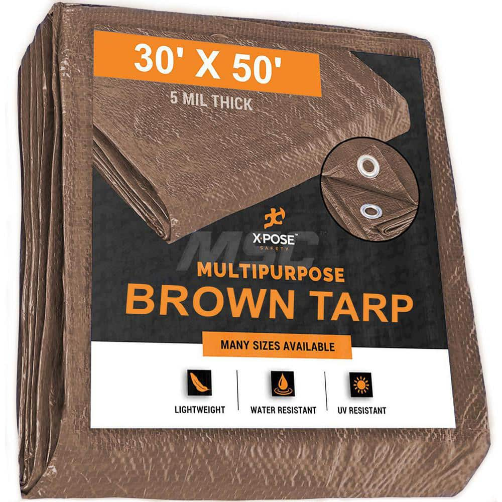 Tarp/Dust Cover: Brown, Rectangle, Polyethylene, 50' Long x 30' Wide, 5 mil Polyethylene, Rectangle