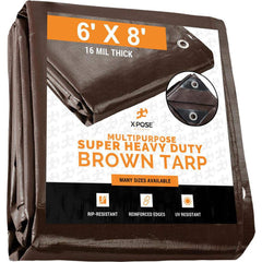 Tarp/Dust Cover: Brown, Rectangle, Polyethylene, 8' Long x 6' Wide, 16 mil Polyethylene, Rectangle