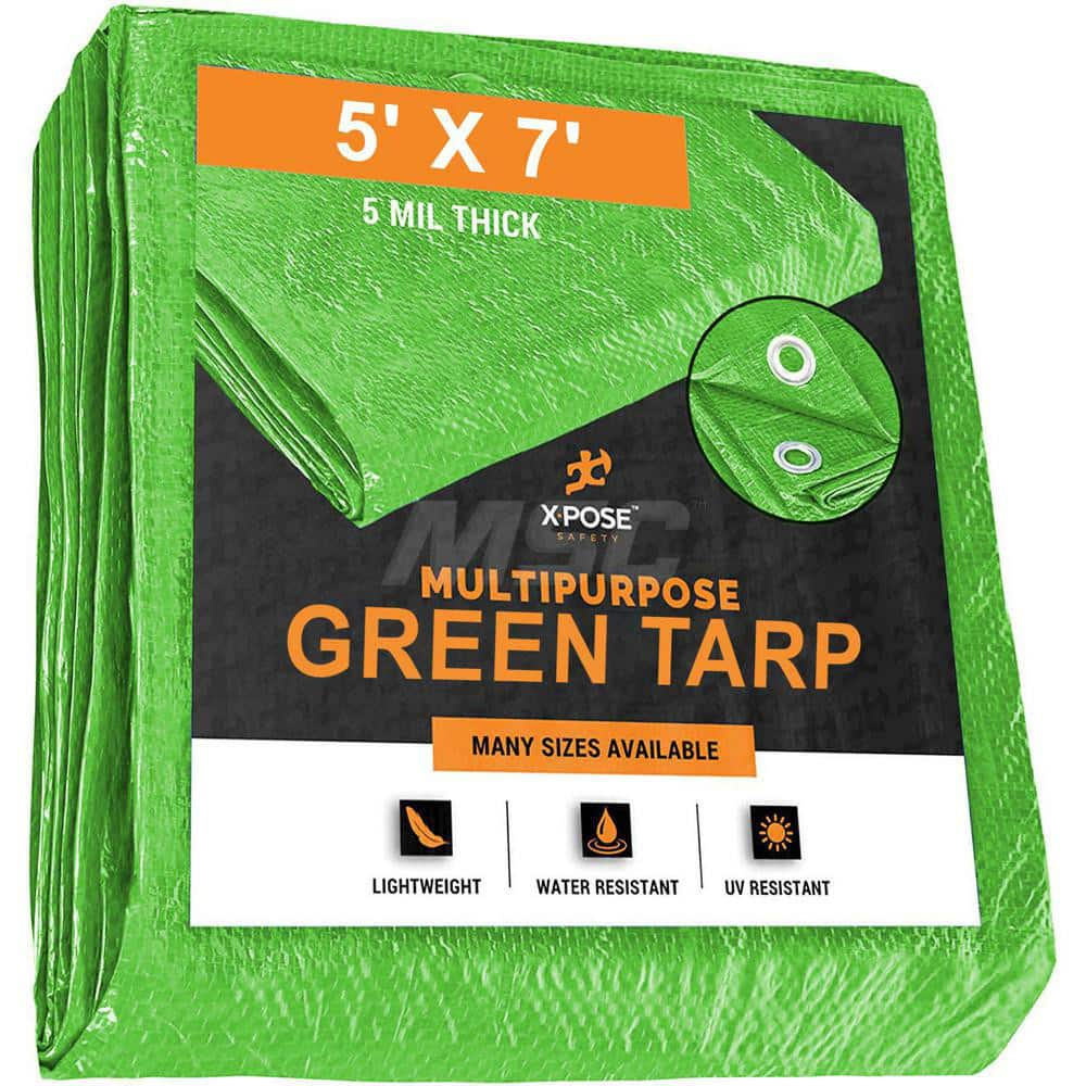 Tarp/Dust Cover: Green, Rectangle, Polyethylene, 7' Long x 5' Wide, 5 mil Polyethylene, Rectangle