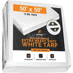 Tarp/Dust Cover: White, Rectangle, Polyethylene, 50' Long x 50' Wide, 12 mil Polyethylene, Rectangle