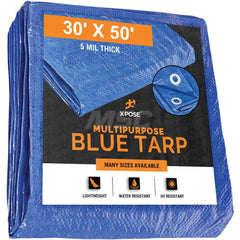 Tarp/Dust Cover: Blue, Rectangle, Polyethylene, 50' Long x 30' Wide, 5 mil Polyethylene, Rectangle