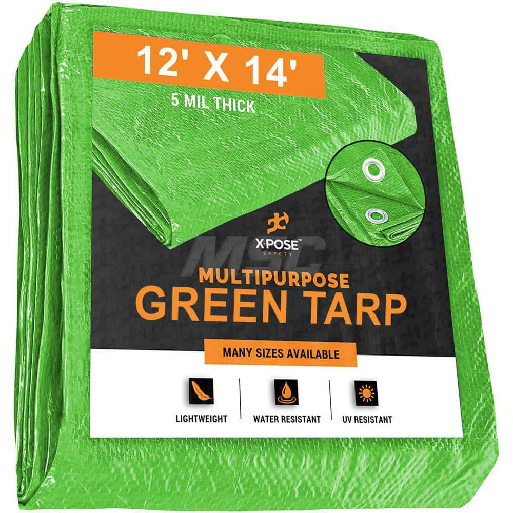 Tarp/Dust Cover: Green, Rectangle, Polyethylene, 14' Long x 12' Wide, 5 mil Polyethylene, Rectangle