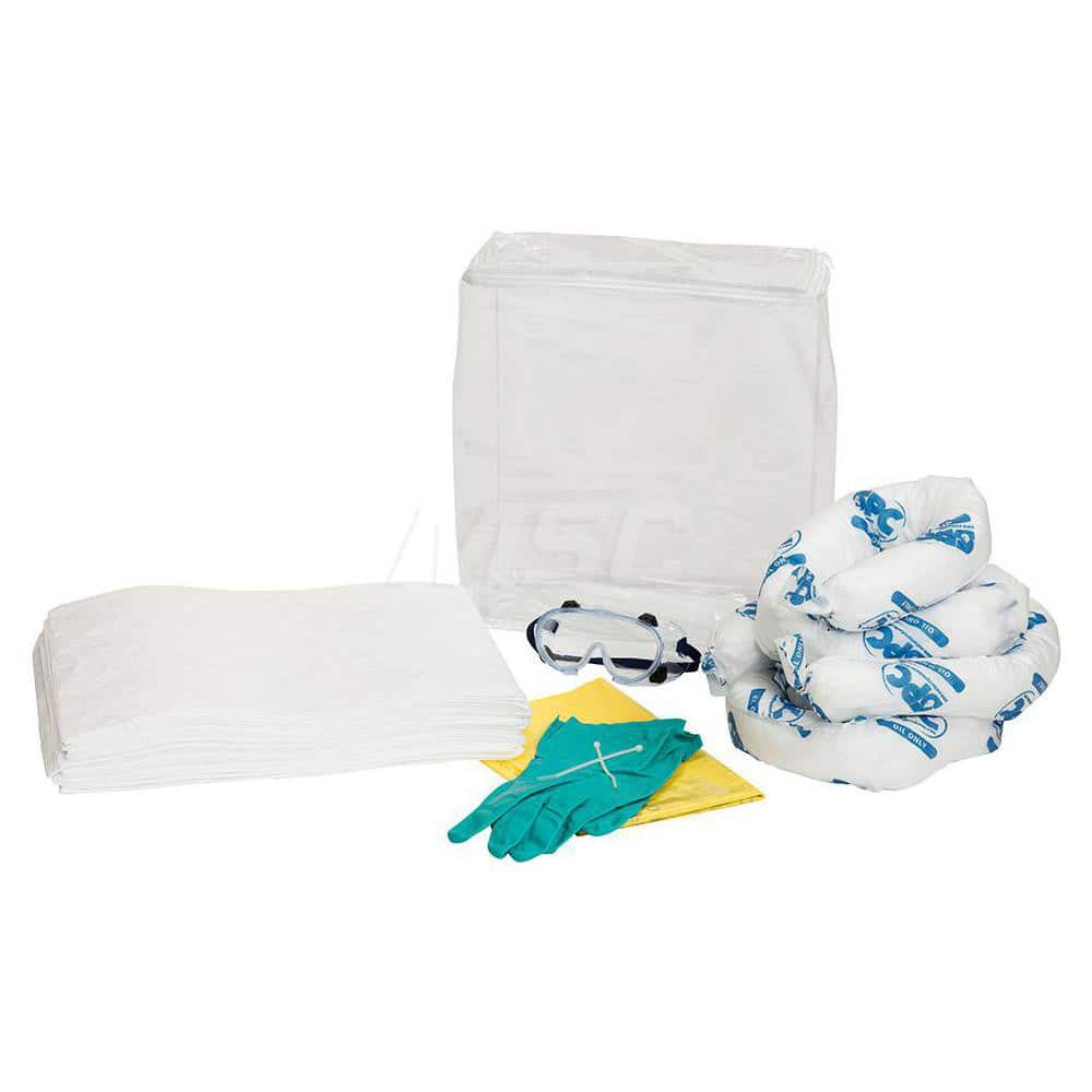 Spill Kits; Kit Type: Oil Based Liquids; Container Type: Bag; Container Size (Gal.): 9.60; Container Material: Polyethylene; Portable: Yes; Includes: (3) Oil Only 3 in x 4 ft Socs; (2) Disposal Bags; Pair of Goggles; Pair of Nitrile Gloves; (20) Oil Only