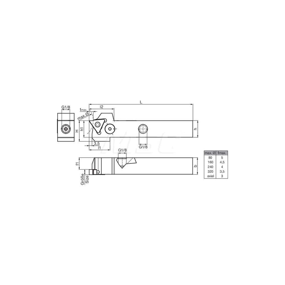 Guhring GH305.0750.500.00.06.R.IK.EST External Right Hand NonFace Grooving Radial Grooving with Adjustable Coolant Holder 3/4″ Square Shank