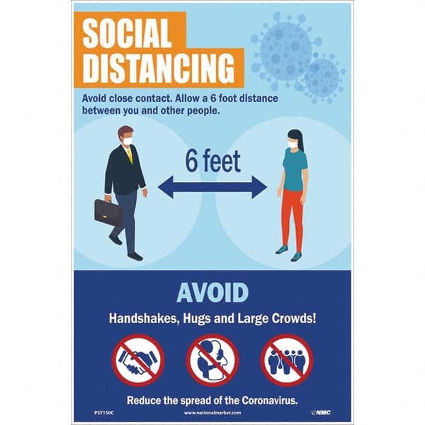 Warning & Safety Reminder Sign: Rectangle, ″SOCIAL DISTANCING Avoid close contact. Allow a 6 foot distance between you and other people.″ Vinyl, Wall Mount, 18″ High, 12″ Wide