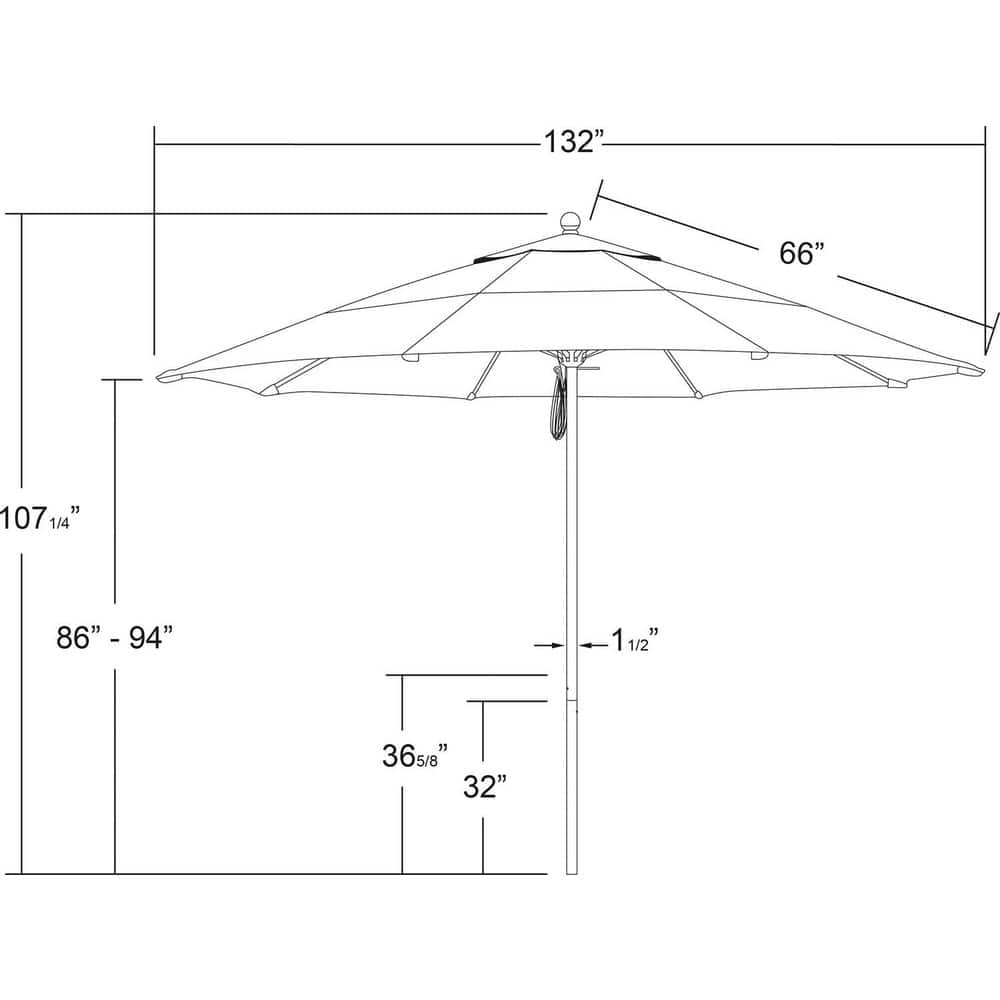 Patio Umbrellas; Diameter (Feet): 11; Height (Feet): 8.917; Fabric Color: Palm; Base Included: No; Canopy Fabric: Pacifica; Fade Resistant: Yes; Additional Information: Pulley Lift; Frame Material: Aluminum