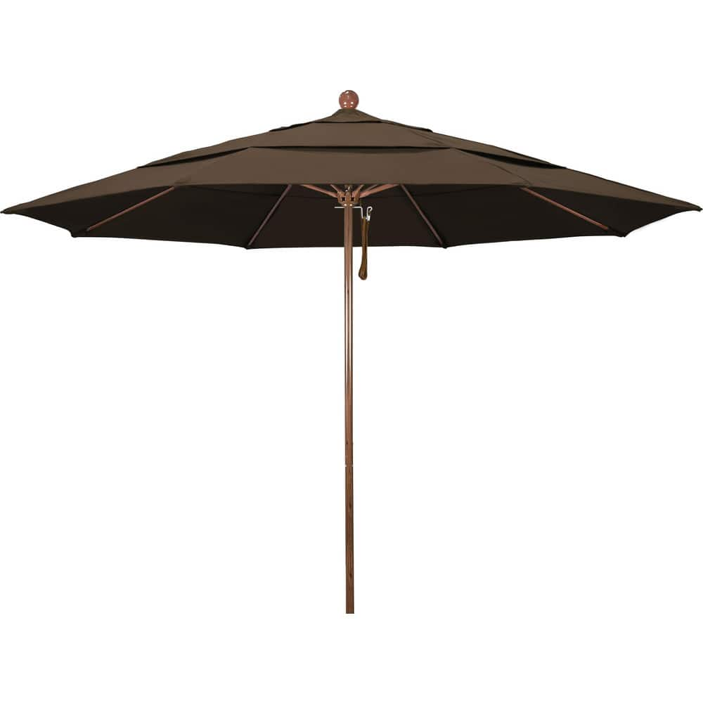 Patio Umbrellas; Diameter (Feet): 1; Height (Feet): 8.917; Fabric Color: Mocha; Base Included: No; Canopy Fabric: Pacifica; Fade Resistant: Yes; Additional Information: Pulley Lift; Frame Material: Aluminum