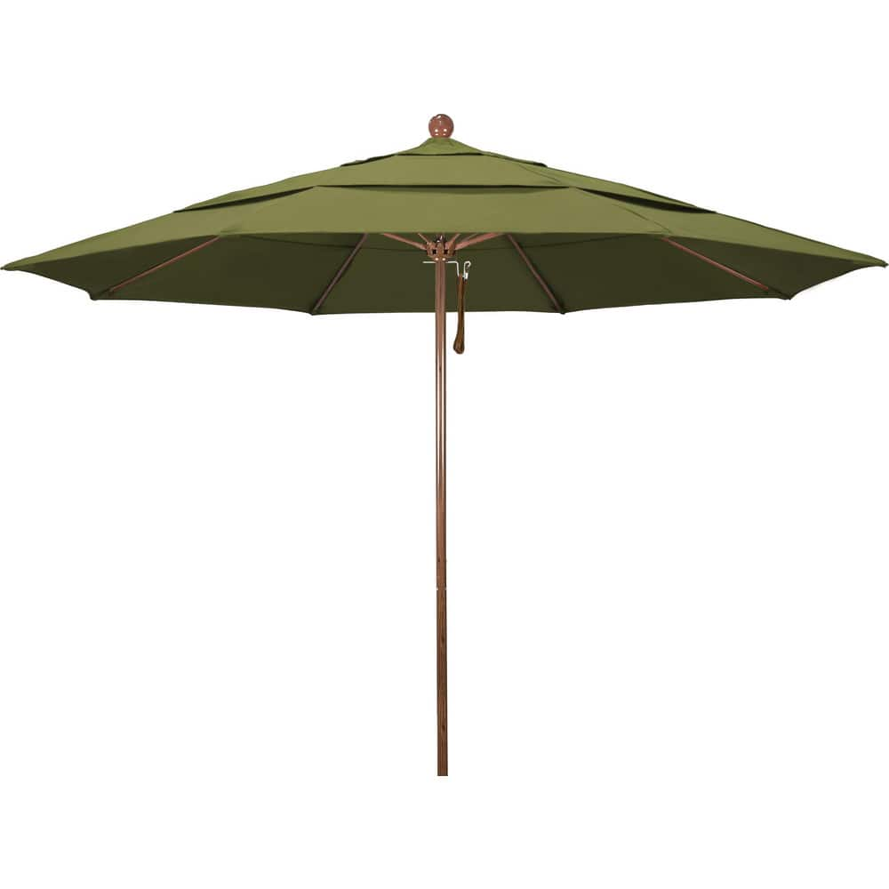 Patio Umbrellas; Diameter (Feet): 11; Height (Feet): 8.917; Fabric Color: Palm; Base Included: No; Canopy Fabric: Pacifica; Fade Resistant: Yes; Additional Information: Pulley Lift; Frame Material: Aluminum