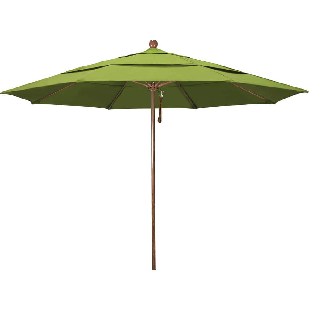 Patio Umbrellas; Diameter (Feet): 11; Height (Feet): 8.917; Fabric Color: Ginkgo; Base Included: No; Canopy Fabric: Pacifica; Fade Resistant: Yes; Additional Information: Pulley Lift; Frame Material: Aluminum