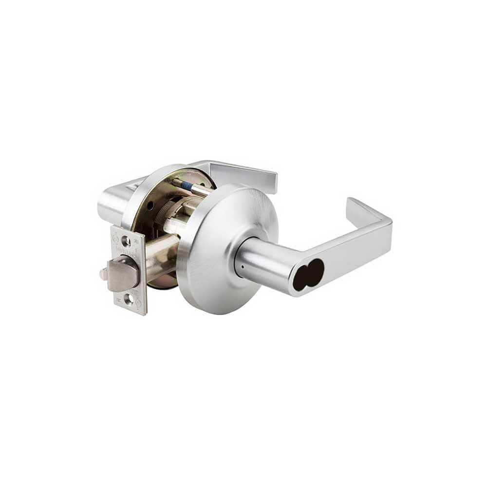 Lever Locksets; Type: Classroom; Key Type: Keyed Different; Strike Type: ANSI 4-7/8; Finish/Coating: Satin Chrome; Material: Steel; Material: Steel; Door Thickness: 1-3/4″ ™2-1/4″ ™; Backset: 2.75; Lockset Grade: Grade 1; Cylinder Type: SFIC Less Core; Mi